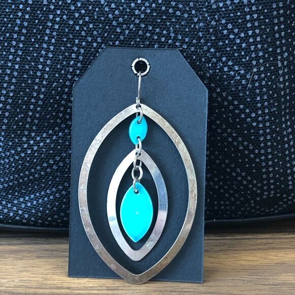 ❤️ Silver & Brass Encircled Turquoise Teardrops - Picture 3 of 3